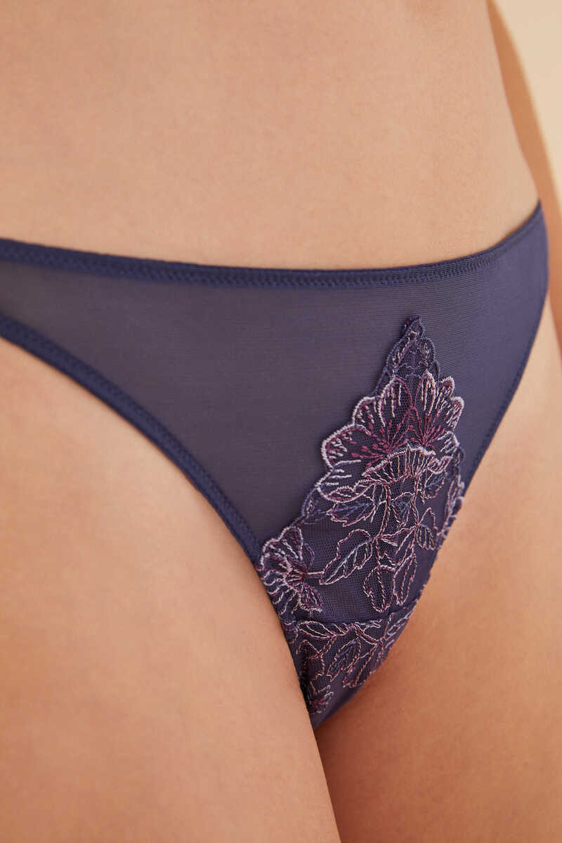 Womensecret Classic blue floral embroidered tulle panty blue