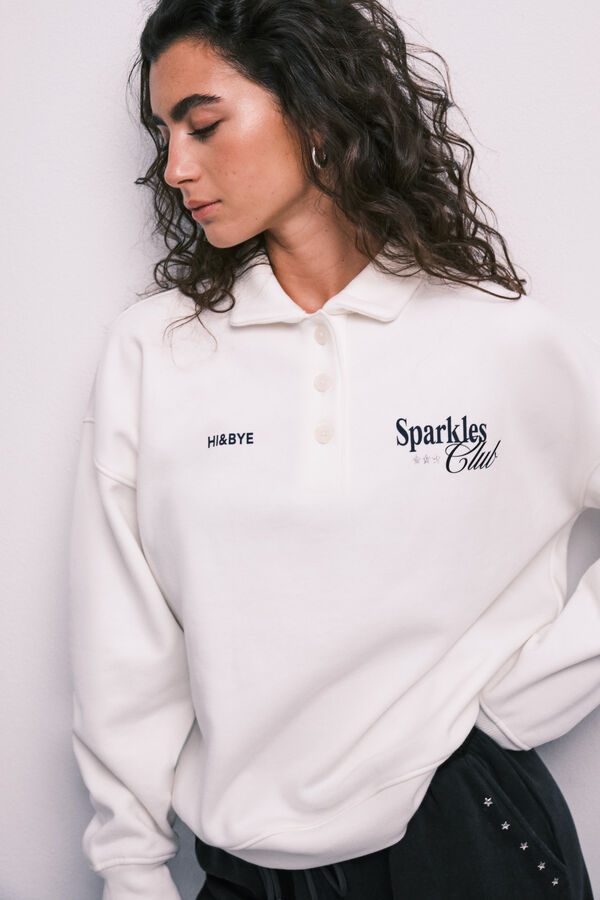 HI&BYE Cotton fleece polo sweatshirt beige