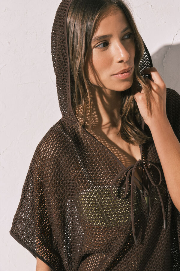 Women'secret T&uacute;nica curta com capuz de malha castanha cru