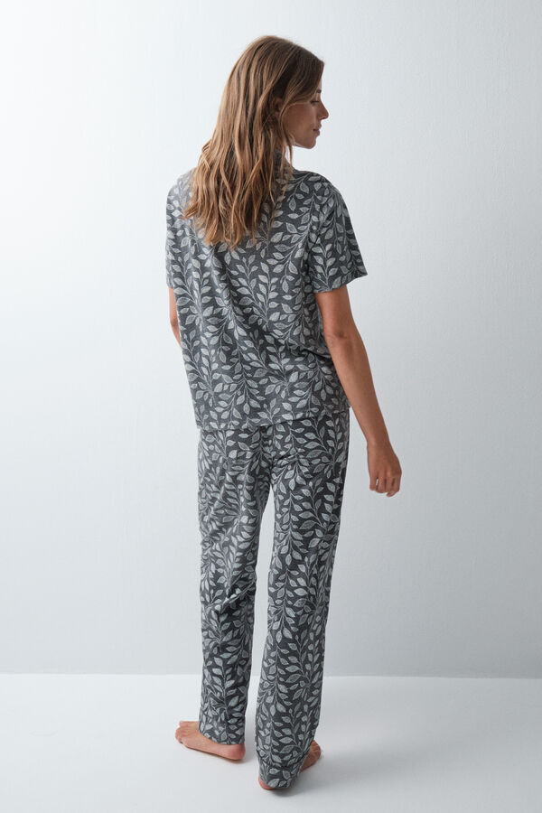 Women'secret Pyjama long chemise &agrave; feuilles gris