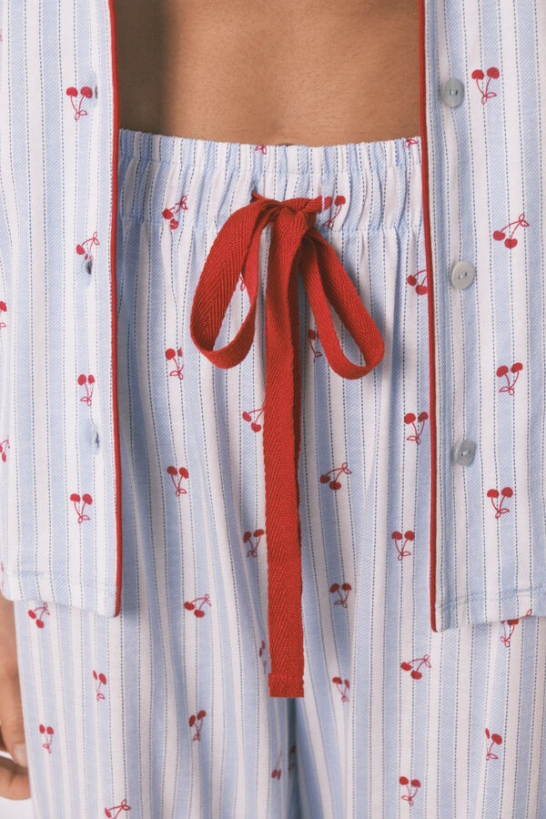 Women'secret Pyjama chemise en coton &agrave; rayures cerises bleu