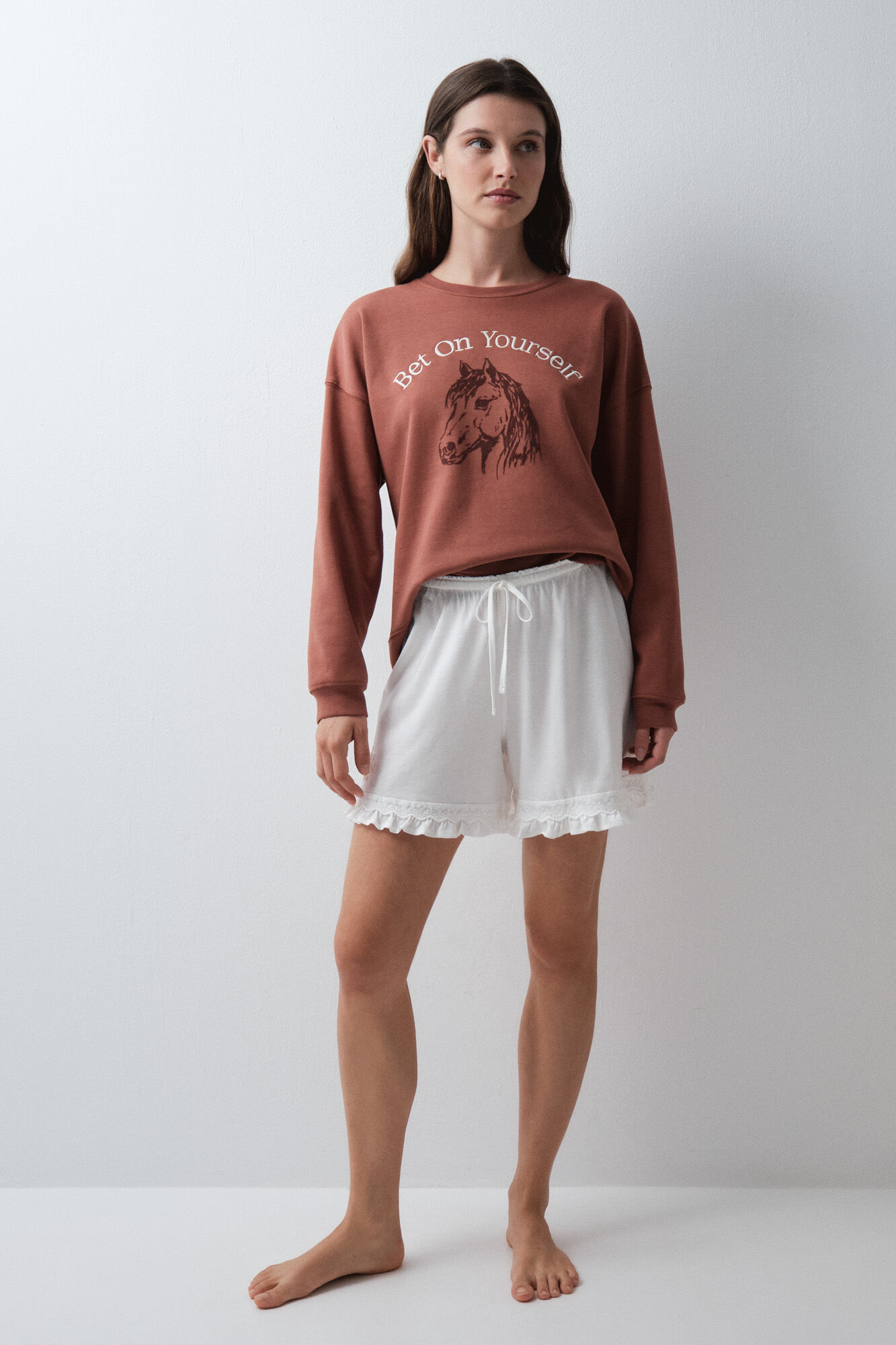 Women'secret Wei&szlig;es Shorts mit R&uuml;schen