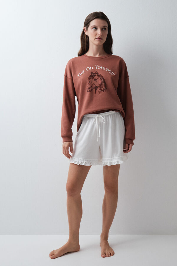 Women'secret White ruffle short beige