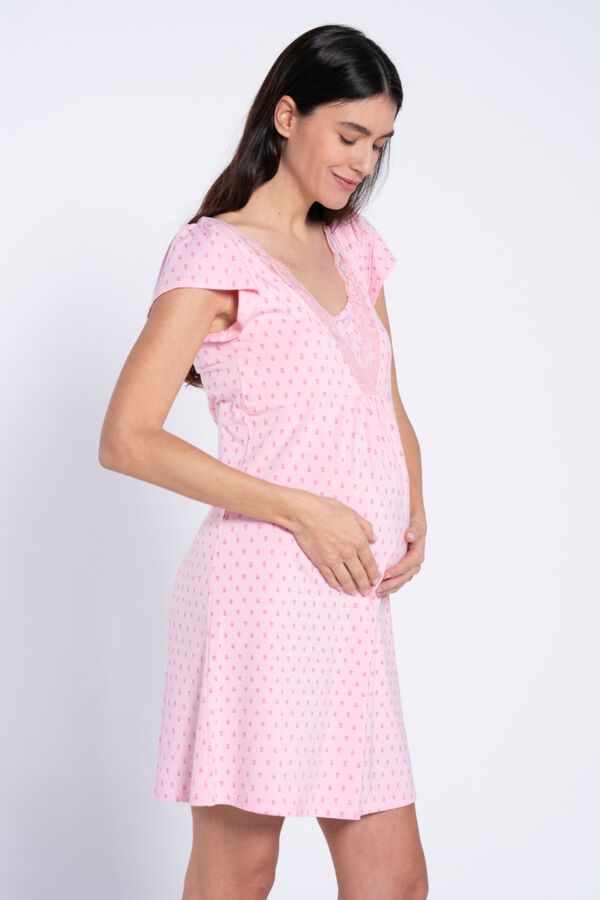 Ohma! Bedrucktes Umstandsnachthemd mit Krawattenmuster Rosa