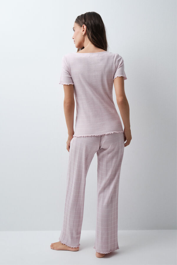 Women'secret Pink striped cotton short sleeve long pyjamas pink