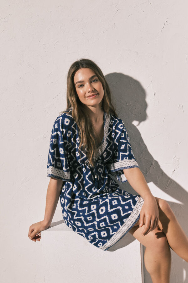 Women'secret Blue printed camisole short dress blue