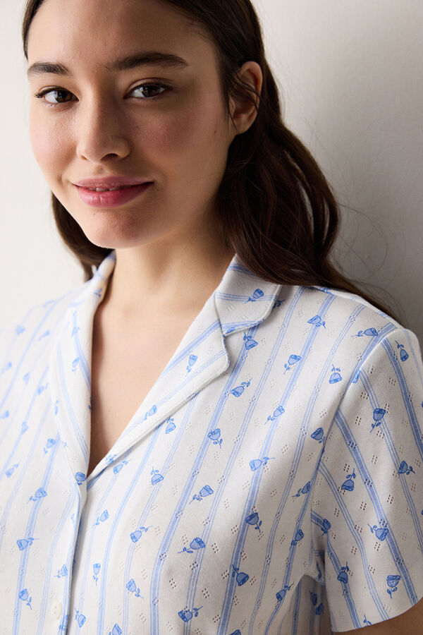 Penti long pyjamas floral and striped shirt pajama set beige