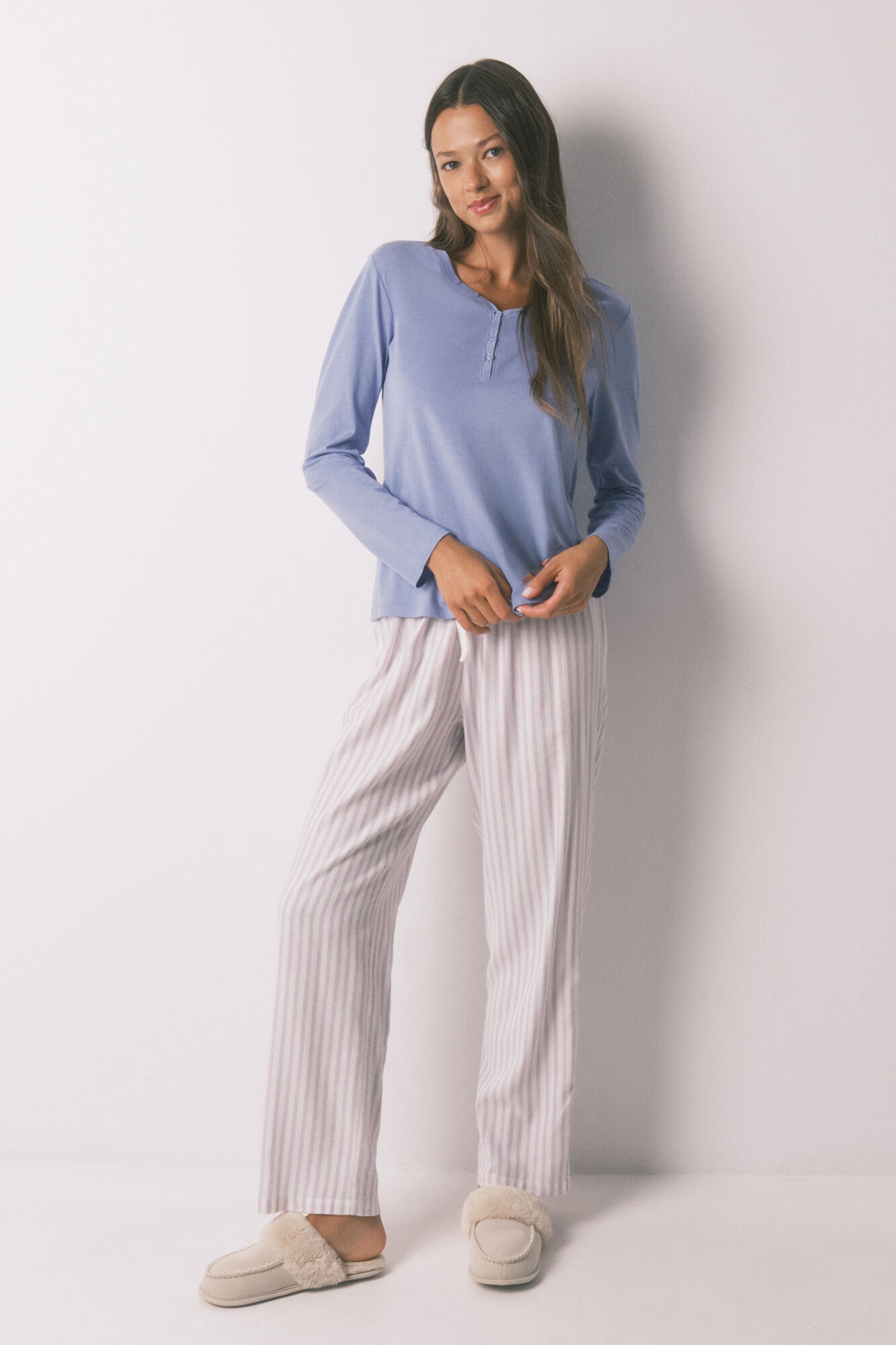 Women'secret Lilac brushed cotton long sleeve T-shirt