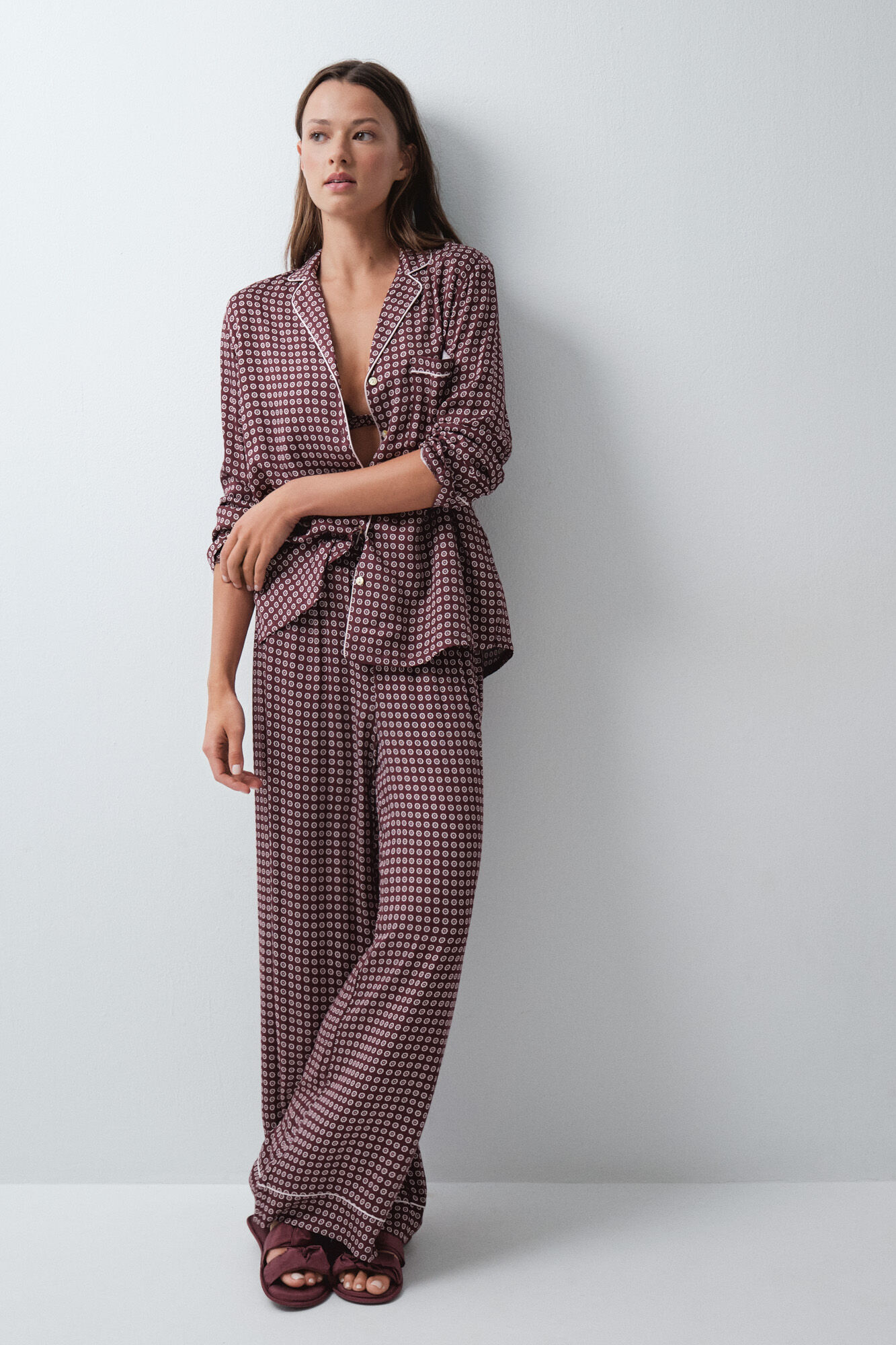 Women'secret Burgundy classic long pyjamas
