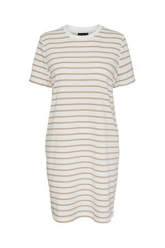 Womensecret Kurzärmeliges Kleid aus Plüsch mit hoch geschlossenem Ausschnitt. Mit Streifen-Print. Weiß