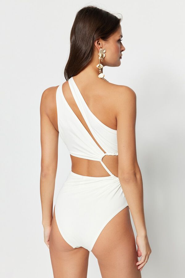 Trendyol Asymetryczny kostium kąpielowy trikini z wycięciami kość słoniowa