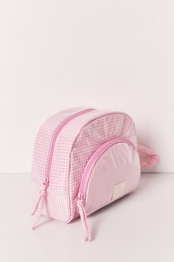 Women'secret Pink puffer checked and striped vanity case pink