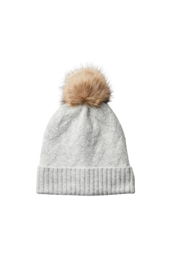 Pieces Gorro de punto con detalle dibujo .Borde vuelto y textura sueva.Contiene pomp&oacute;n. gris