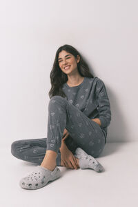 Women'secret Pyjama long 100% coton gris logo Mickey