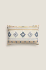 Textura Capa de almofada com fio tingido e desenho geom&eacute;trico cinzento