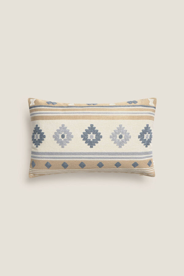 Textura Capa de almofada com fio tingido e desenho geom&eacute;trico cinzento