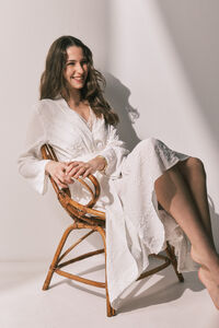 Women'secret Long satin jacquard robe in White