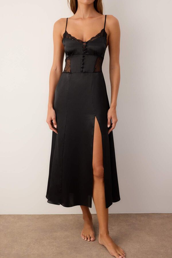 Trendyol Elegant Satin Woven Nightdress black
