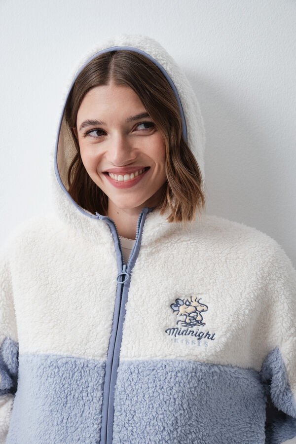 Women'secret Snoopy faux shearling hooded robe beige