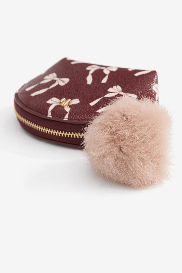 Vilanova Malinha efeito pele com estampado de la&ccedil;os, fecho de fecho-&eacute;clair e pompom. estampado