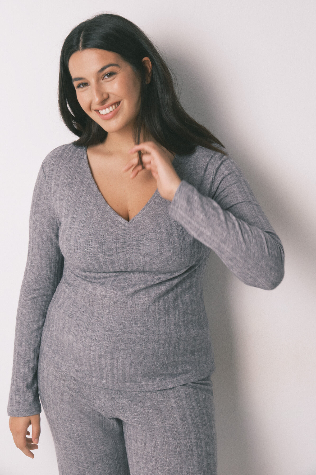 Women'secret Long pyjamas grey tricot jersey-knit pajamas