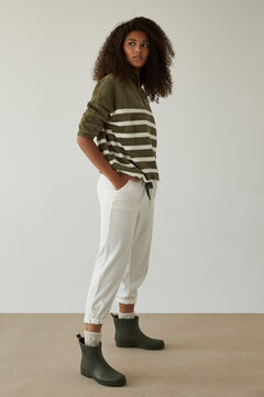 Womensecret Long green striped fleece sweatshirt beige