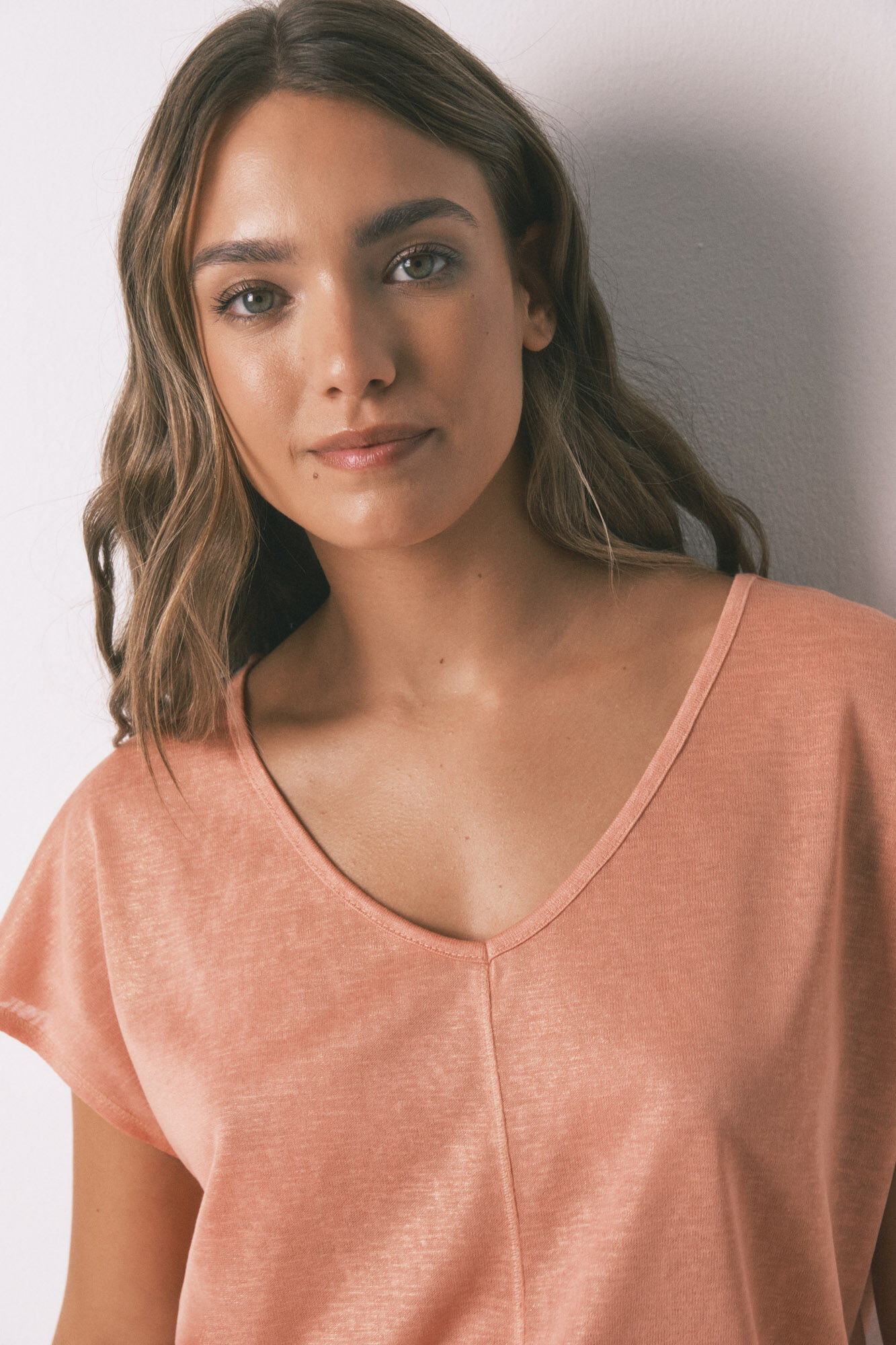 Women'secret Loose orange viscose lurex T-shirt