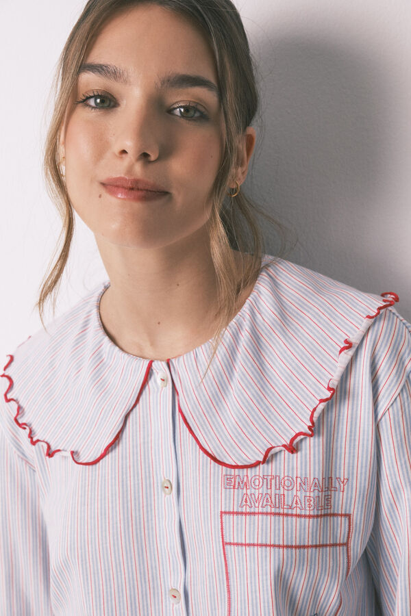 Women'secret Cotton long Peter Pan collar pyjamas blue