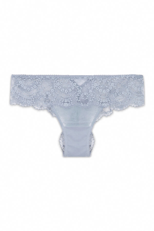 Women'secret Cueca larga brasileira em renda e tule azul azul