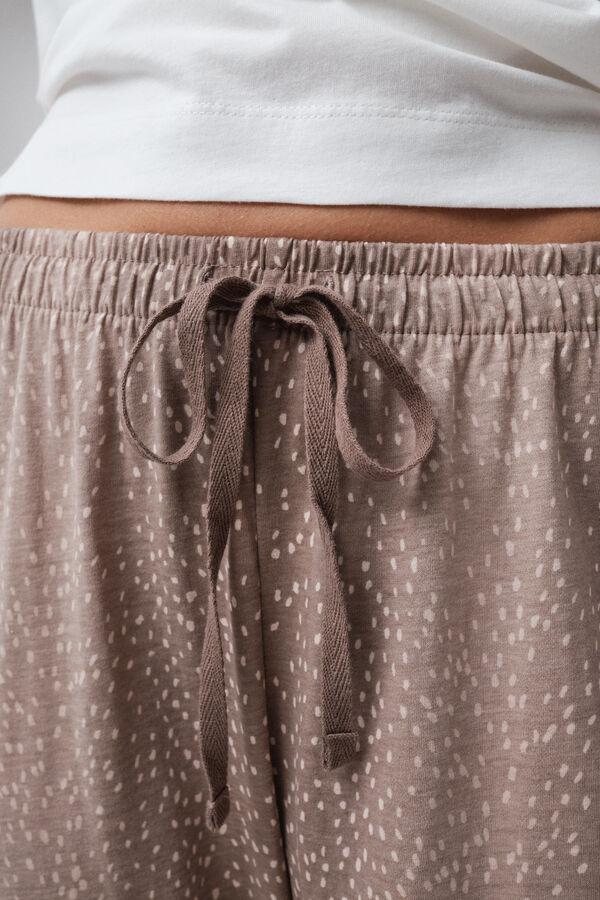 Women'secret Animal print cotton long pyjamas beige