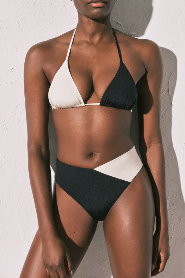 Women'secret Black & White high-waisted color block bikini bottoms black