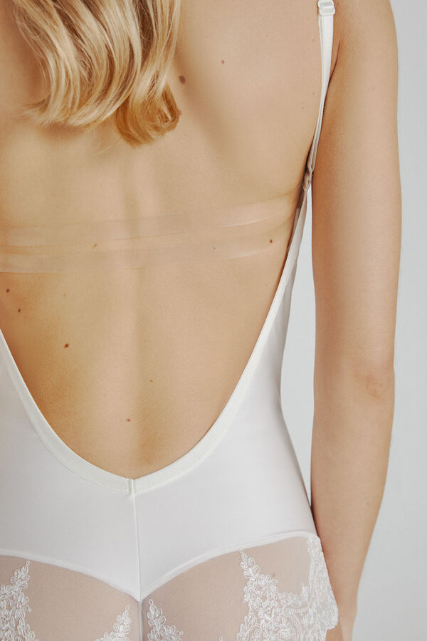 Womensecret Ivette Bridal white backless bodysuit with push-up cups bézs
