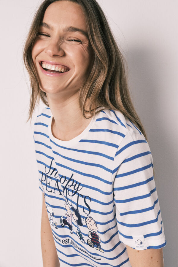 Women'secret Striped cotton short nightgown SNOOPY white