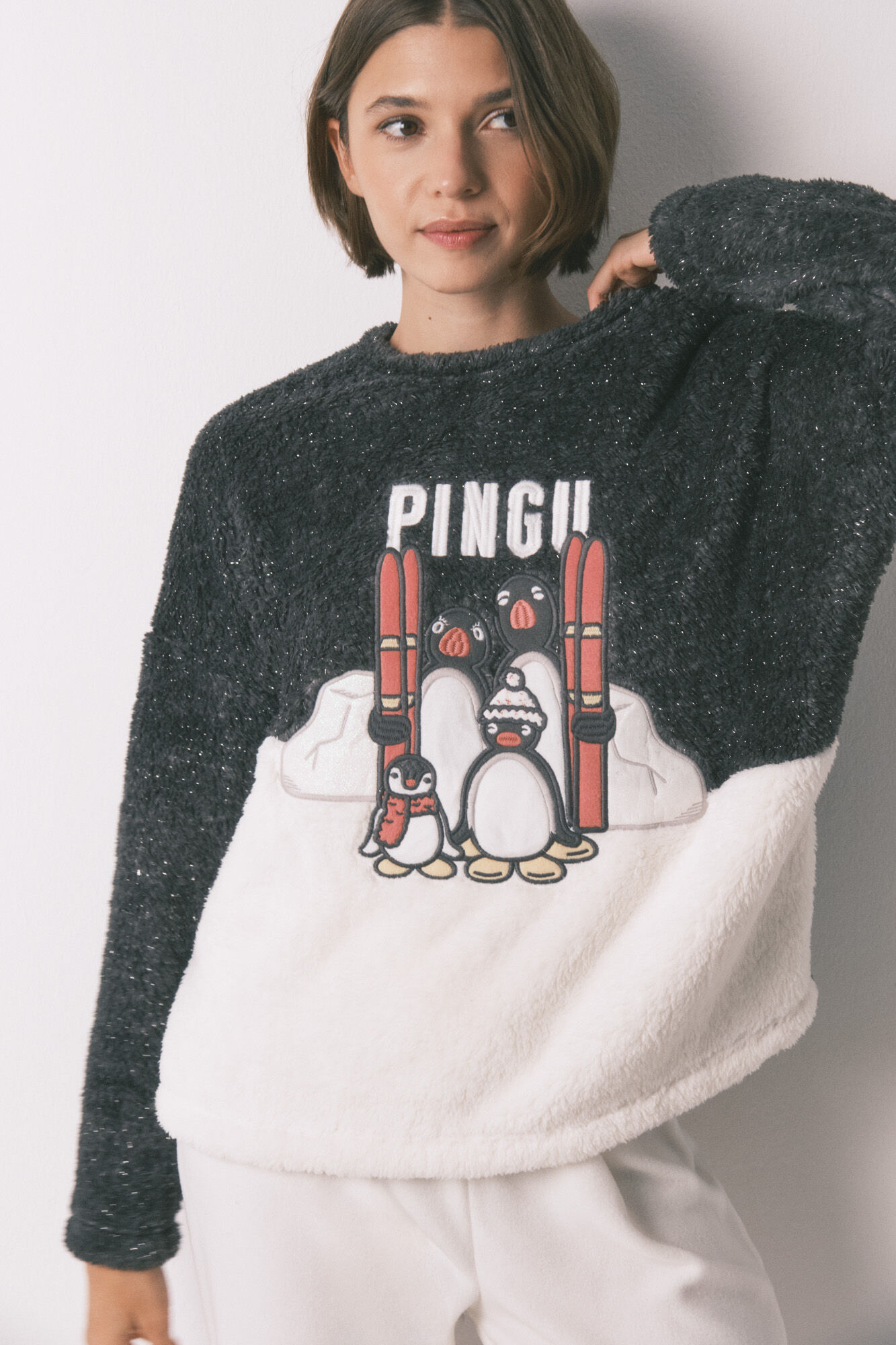 Women'secret Long soft pile fleece pyjamas, embroidered Pingu