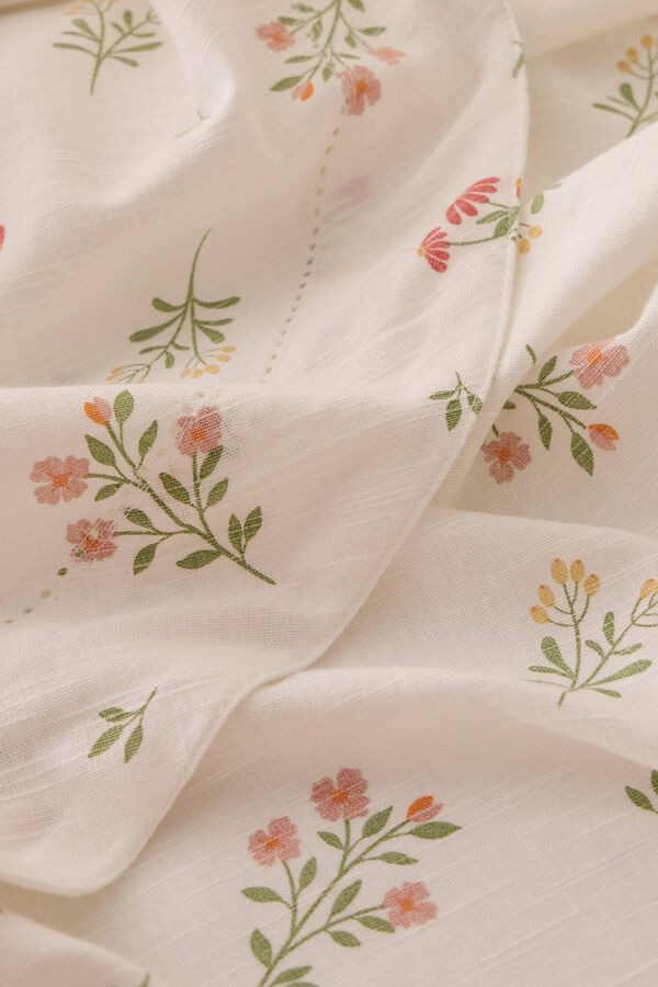 Textura Nappe ronde en coton &agrave; fleurs vert