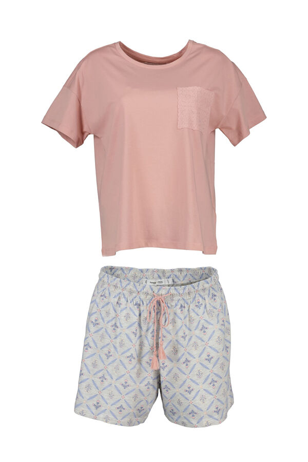 Womensecret Pyjama court 100 % coton haut rose bleu