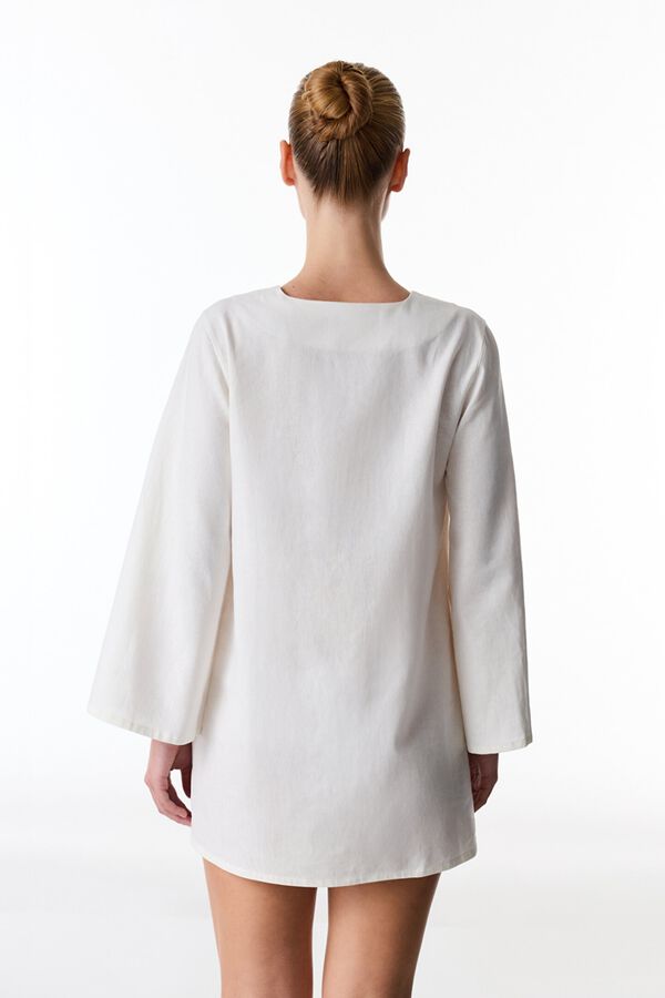 Penti Vestido corto de manga larga escote cord&oacute;n blanco