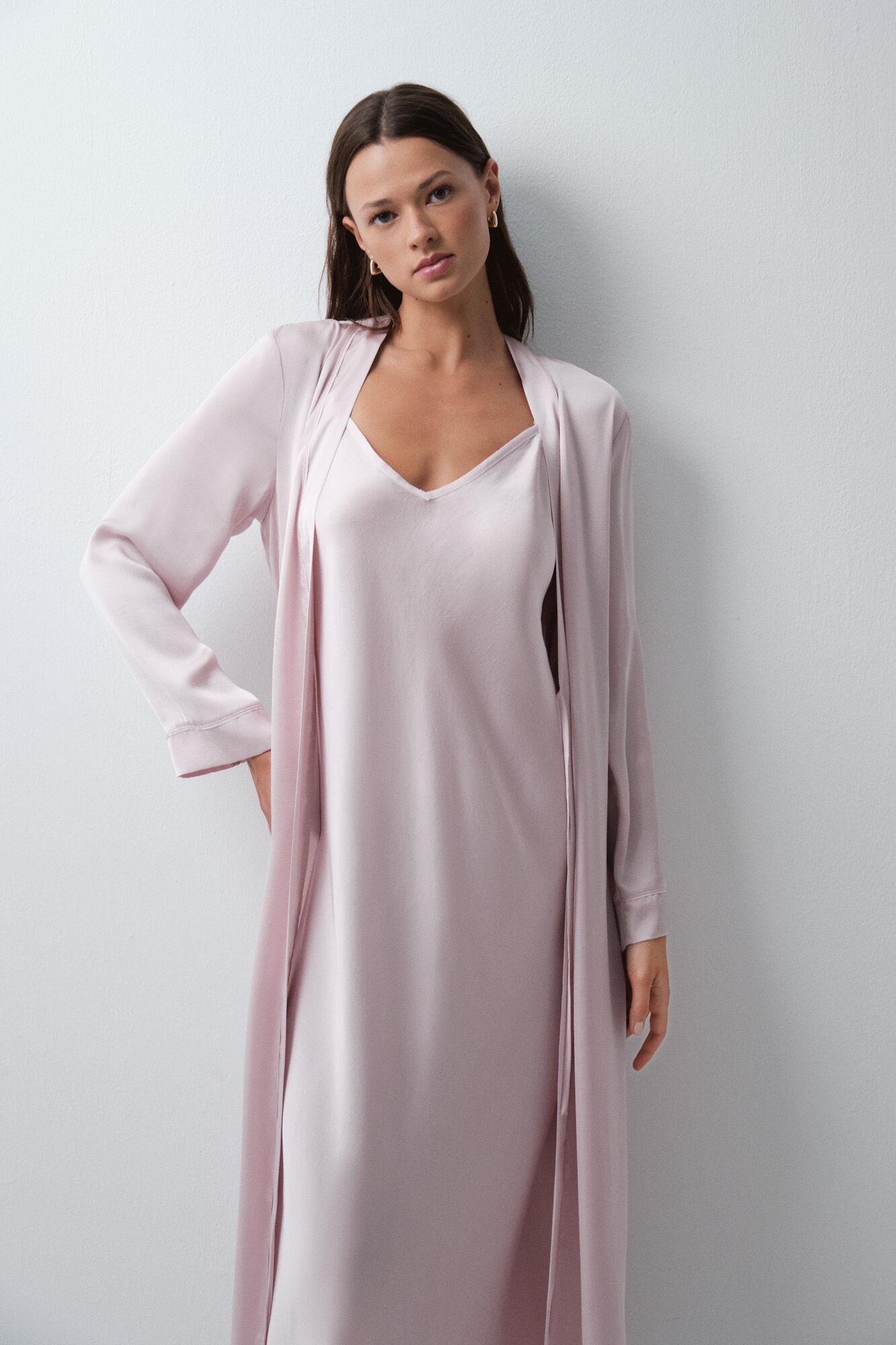 Women'secret Robe de chambre longue satin&eacute;e &agrave; ceinture rose