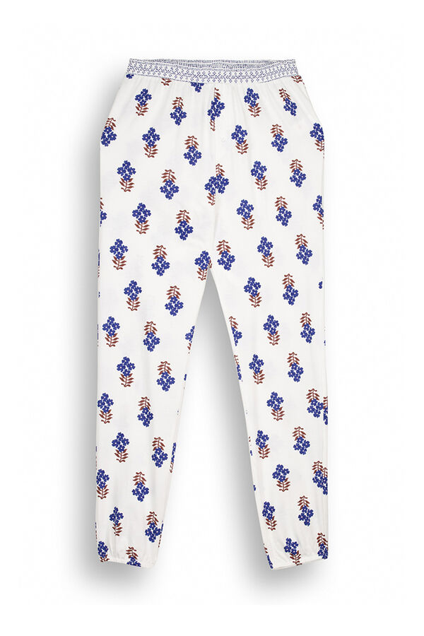 Womensecret 100% cotton skinny long pants with flowers blue