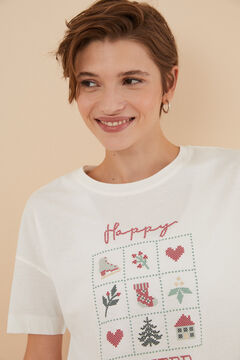 Womensecret T-Shirt 100 % Baumwolle Beige Naturweiß