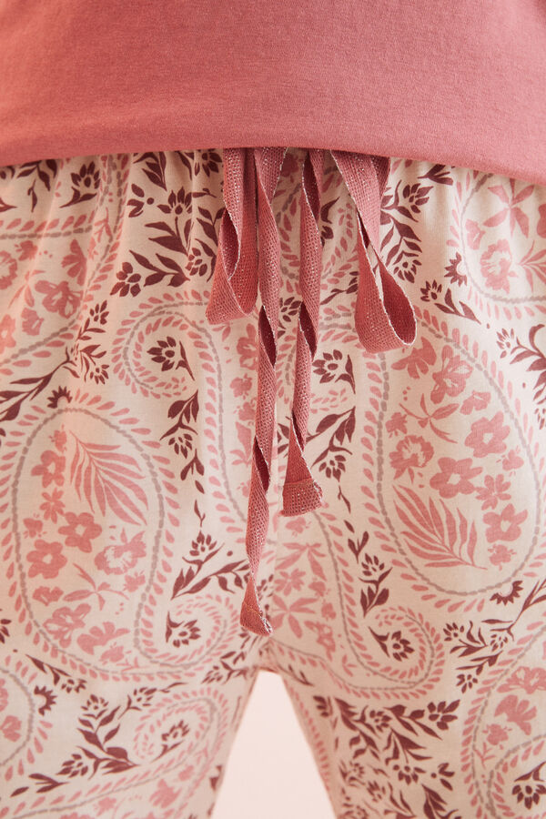 Womensecret Duge hlače od 100 % pamuka s kašmirskim uzorkom Ružičasta