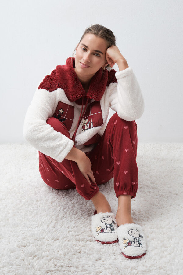 Women'secret Snoopy plaid faux shearling slippers red