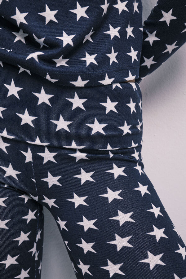 HI&BYE Navy blue star print long pyjamas blue