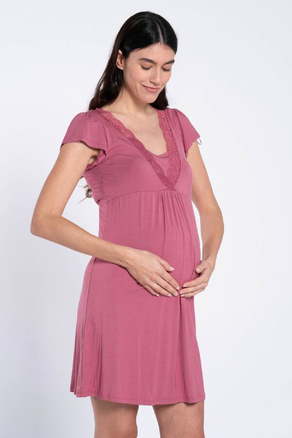 Ohma! Short-sleeved nursing nightgown with lace pink