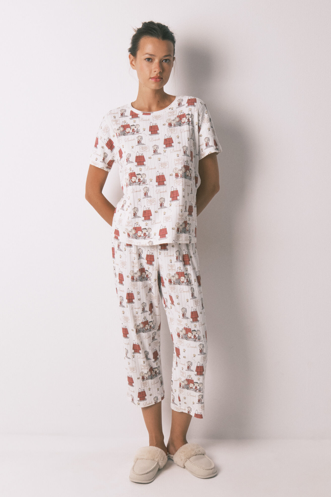 Women'secret Snoopy Gray Ribbed Capri Pyjamas