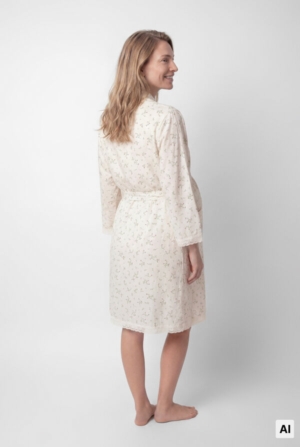 Women'secret Floral cotton midi robe beige