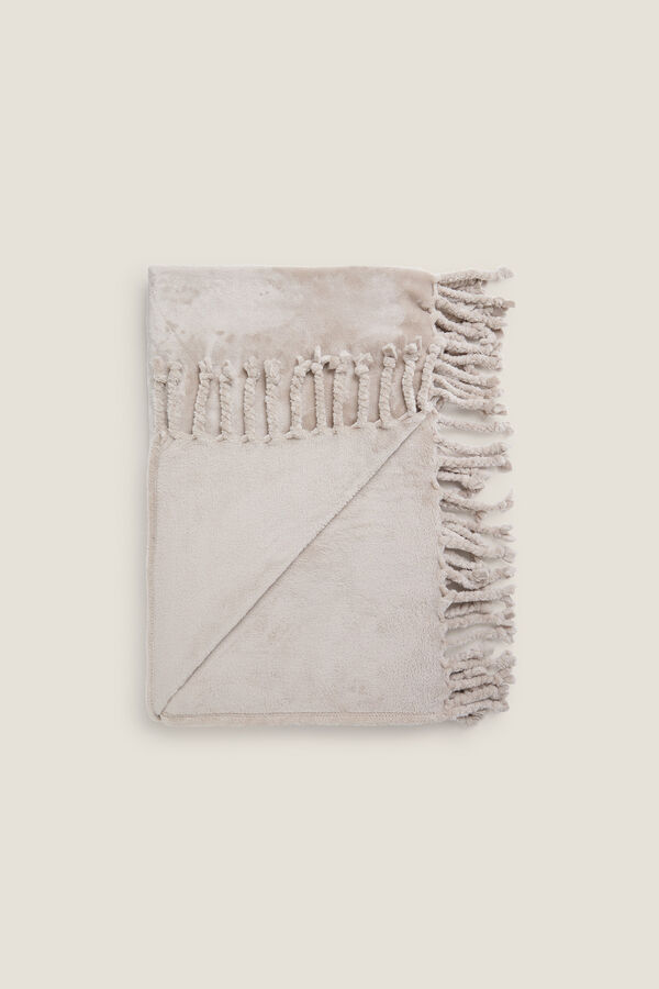 Textura Fleecedecke Fransen Naturwei&szlig;