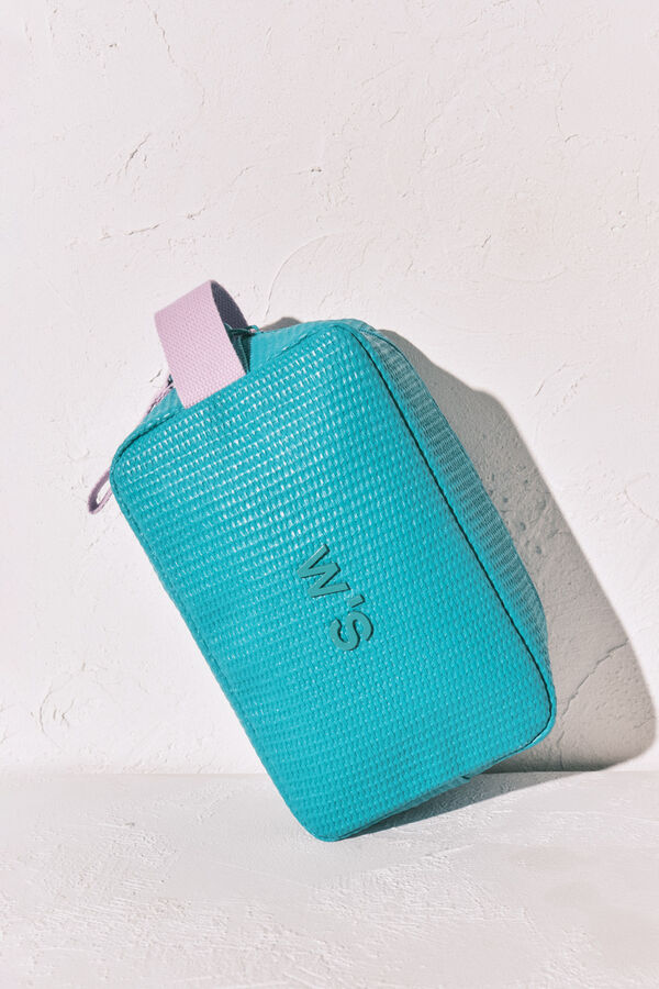Women'secret Trousse de toilette en gomme texture raphia bleue vert