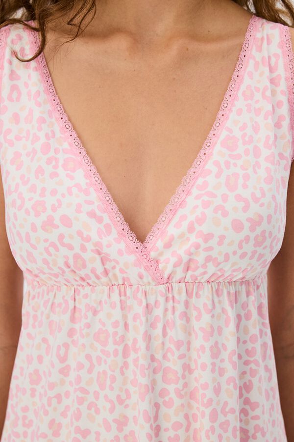 Penti Camisa de dormir rosa com estampado leopardo e renda rosa
