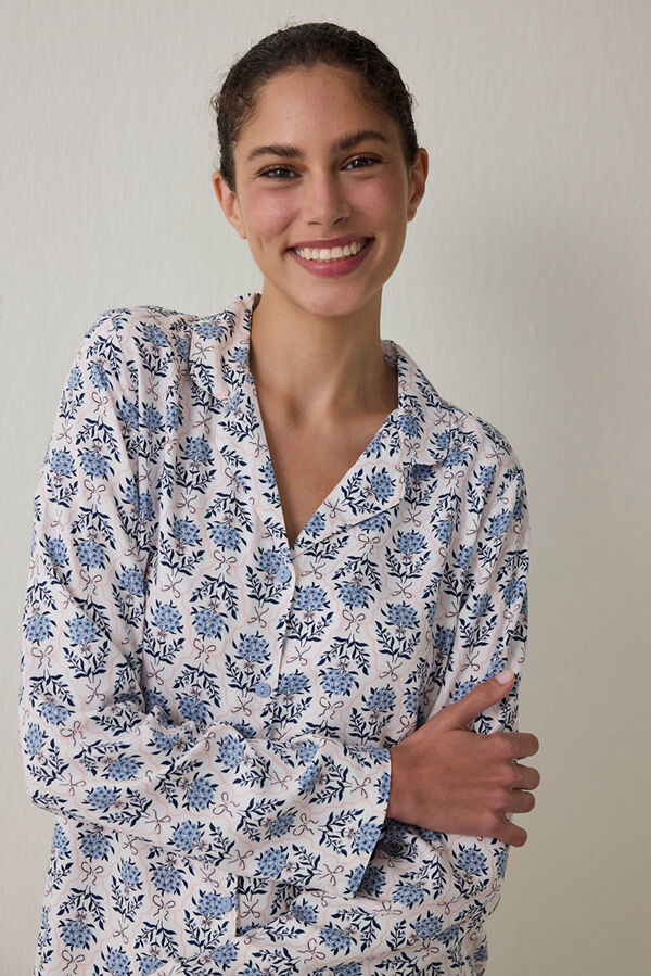 Penti Conjunto de pijama de manga larga con estampado de flores azules azul